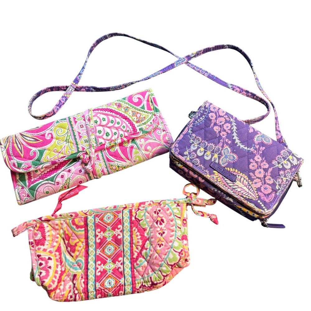 Vera Bradley Purple Paisley Crossbody Wallet Organizer Bag Lot of 3 Bundle Quilt - Picture 1 of 16